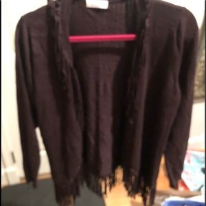 Joseph A. Banks size XL Brown fringe sweater open front cardigan